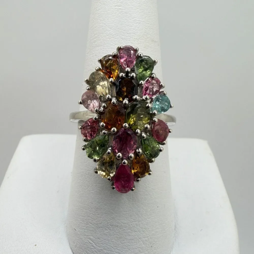 D'Joy‎ Multi-colored pear cut tourmaline waterfall ring in sterling silver!